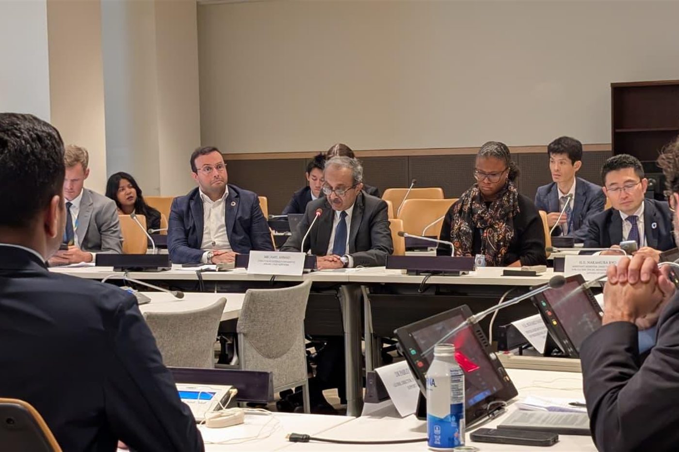 Round table session with delegates at a United Nations meeting
